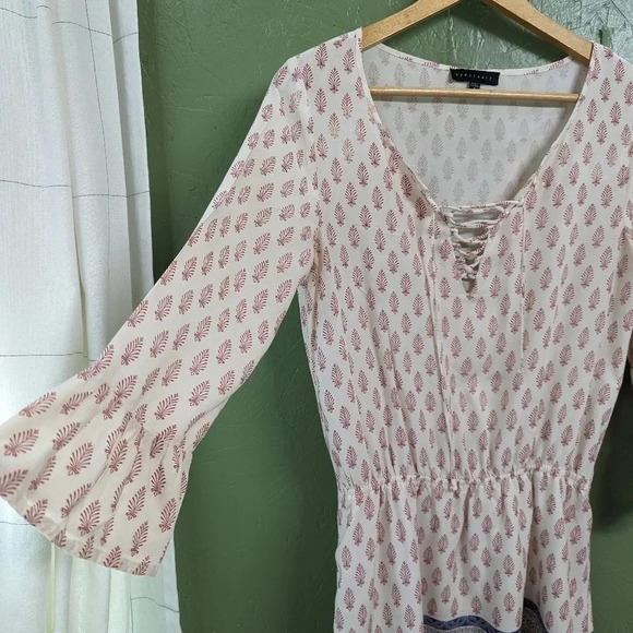 Sanctuary Boho mini dress, cream, red, flowy fit women's size small A9 - Picture 2 of 7